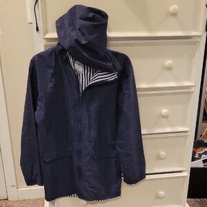 Navy Hooded Jacket with Striped Lining